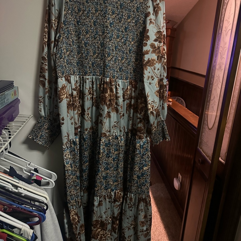 Tuckernuck Blue and Brown Long Sleeve Sundress